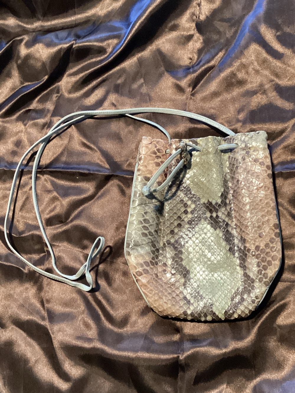 VINTAGE 1970s Halston Genuine Python Snakeskin Drawstring Pouch Bag